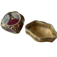 French Beveled Glass Jewelry Box with Velvet Lining 