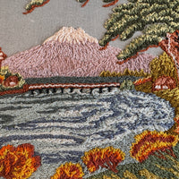 Hand Embroidered Antique Landscape Framed Mountain Lake Scene