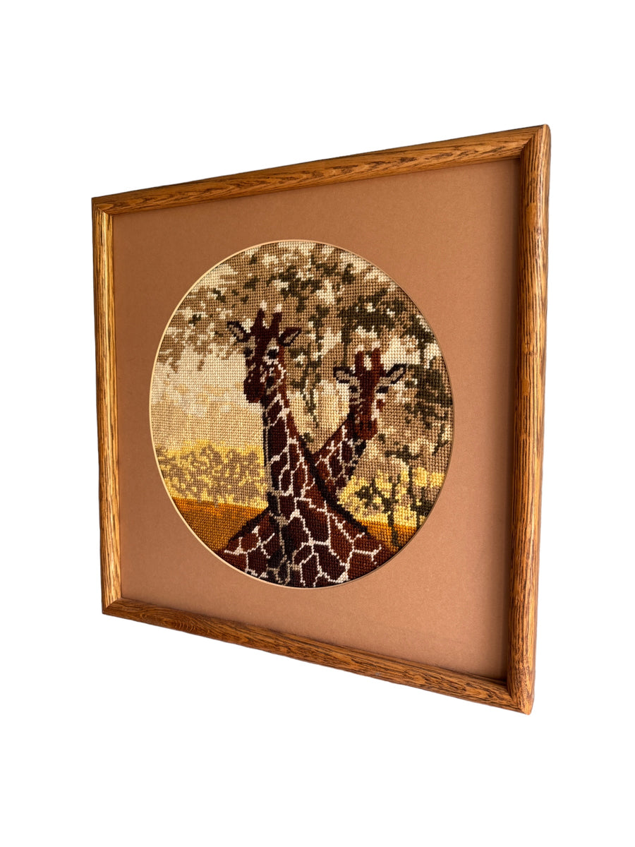 Vintage Framed Giraffe Needlepoint