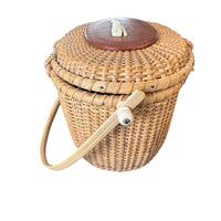 Hand Woven Lidded Basket with whale and Leather detailing