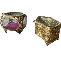 French Beveled Glass Jewelry Box with Velvet Lining 