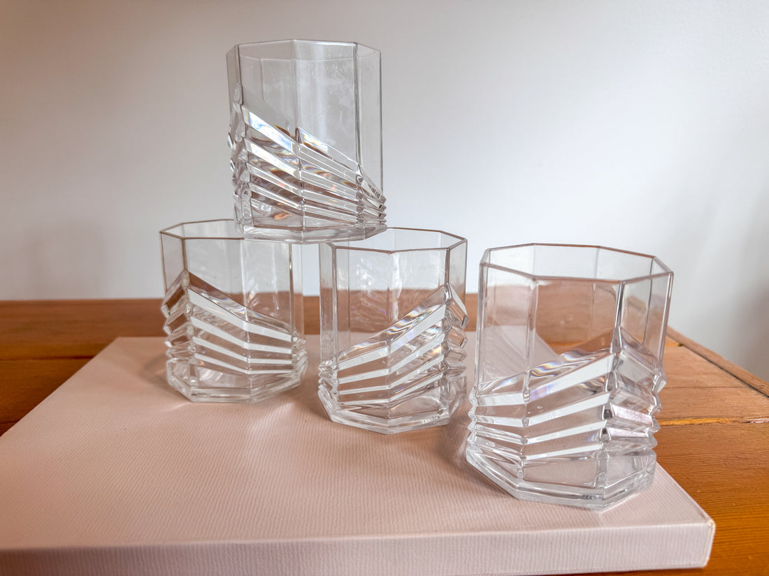 Plastic Dansk SKAL Diamond Tumblers Water Glasses Set of 4 Vintage Clear