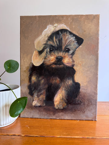 Scottie Puppy Painting Original Vintage On canvas 