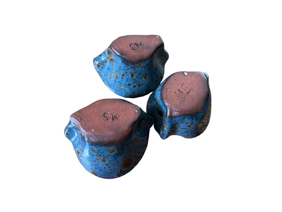Set of Small Ceramic Pinch Bowls with Vibrant Blue Glaze Finish Vintage