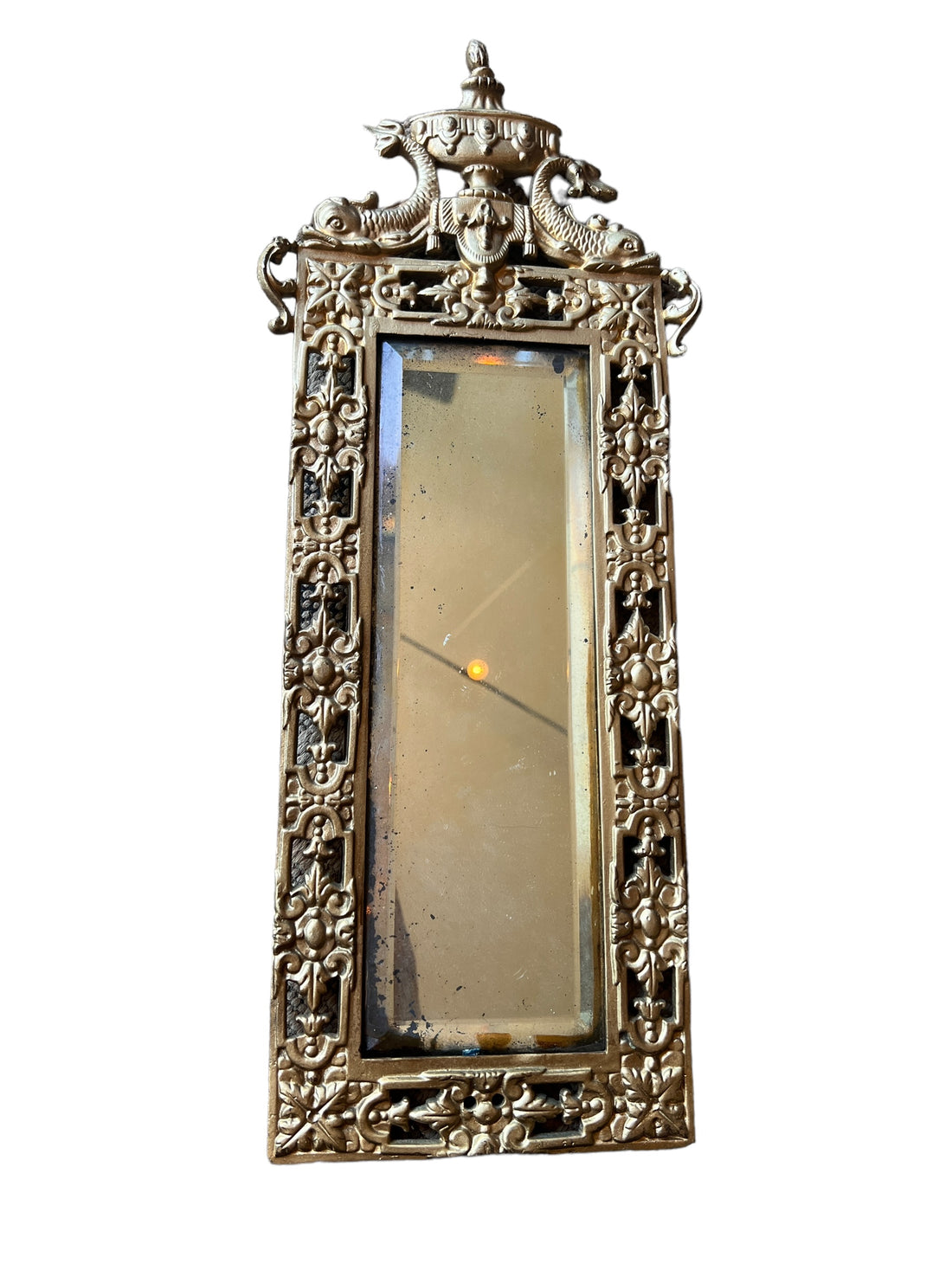 Art Deco European Mirror with Heavy Leaded Glass and Intricate Metal Frame