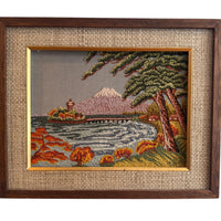 Hand Embroidered Antique Landscape Framed Mountain Lake Scene