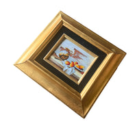 Painted Enameled Copper Still Life Art with Gold Frame