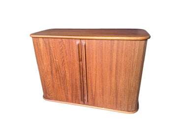 Midcentury Teak Tech Sliding Tambour Door Wall Cabinet - Made in Thailand