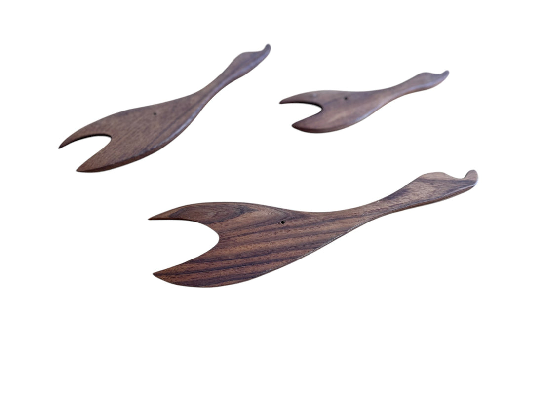 Mid-Century Set of Three Teak Wood Minimalist Bird Hanging Wall Art