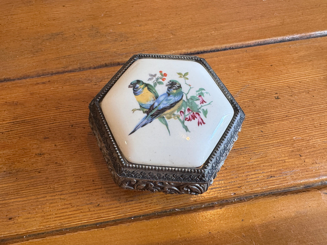 Trinket Box Mele Parrot Tile and Metal Vintage Jewelry Box