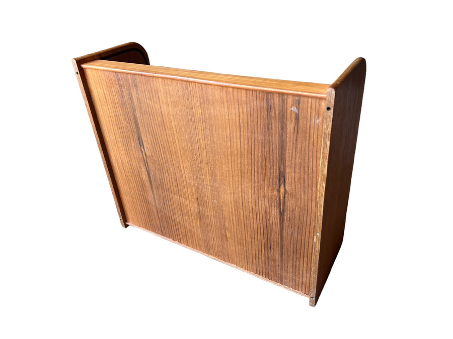 Midcentury Teak Tambour Wall Cabinet with Sliding Door - Made in Thailand