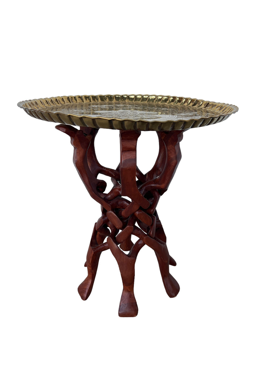 Brass Top Table with African Wood Camel Base