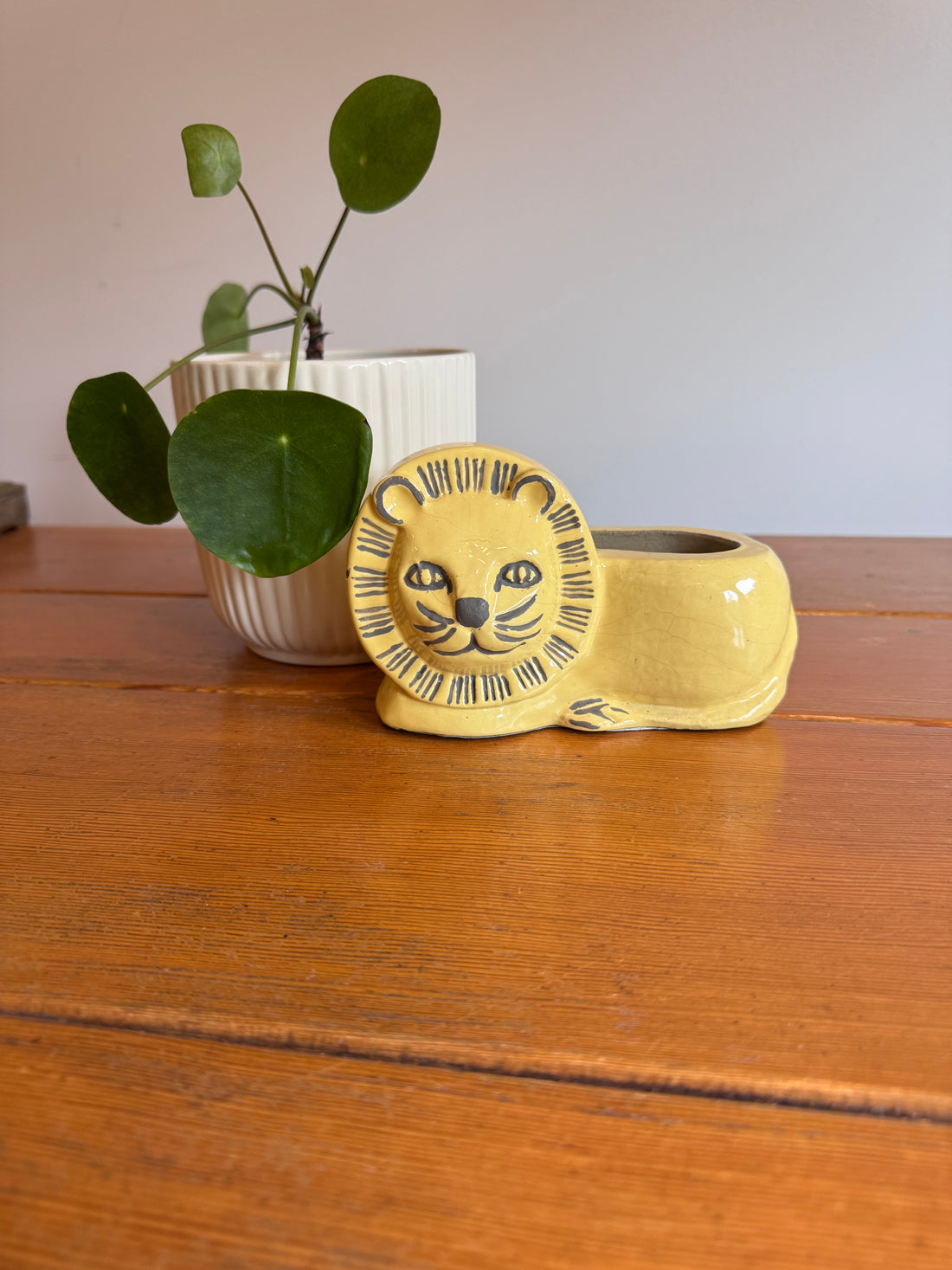 Terracotta Lion Planter Painted Vintage