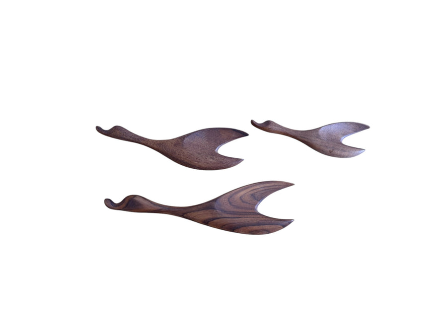 Mid-Century Set of Three Teak Wood Minimalist Bird Hanging Wall Art