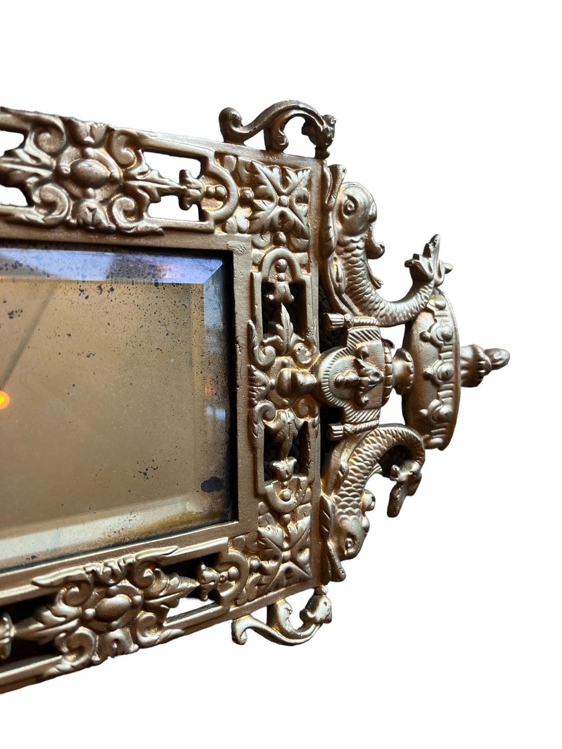 Art Deco European Mirror with Heavy Leaded Glass and Intricate Metal Frame