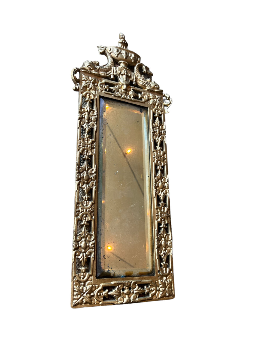 Art Deco European Mirror with Heavy Leaded Glass and Intricate Metal Frame