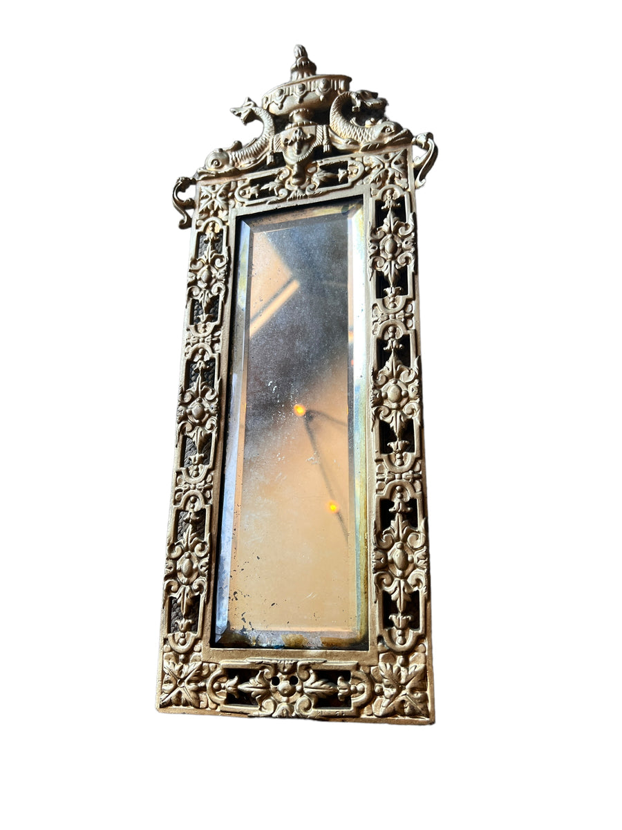 Art Deco European Mirror with Heavy Leaded Glass and Intricate Metal Frame