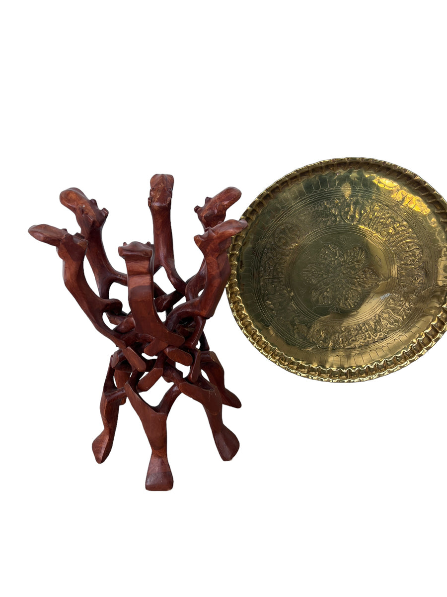 Brass Top Table with African Wood Camel Base