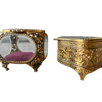 French Beveled Glass Jewelry Box with Velvet Lining 