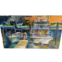 Blues boat dock Rectangular Canvas Painting Signed Martens K Sander