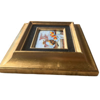 Painted Enameled Copper Still Life Art with Gold Frame