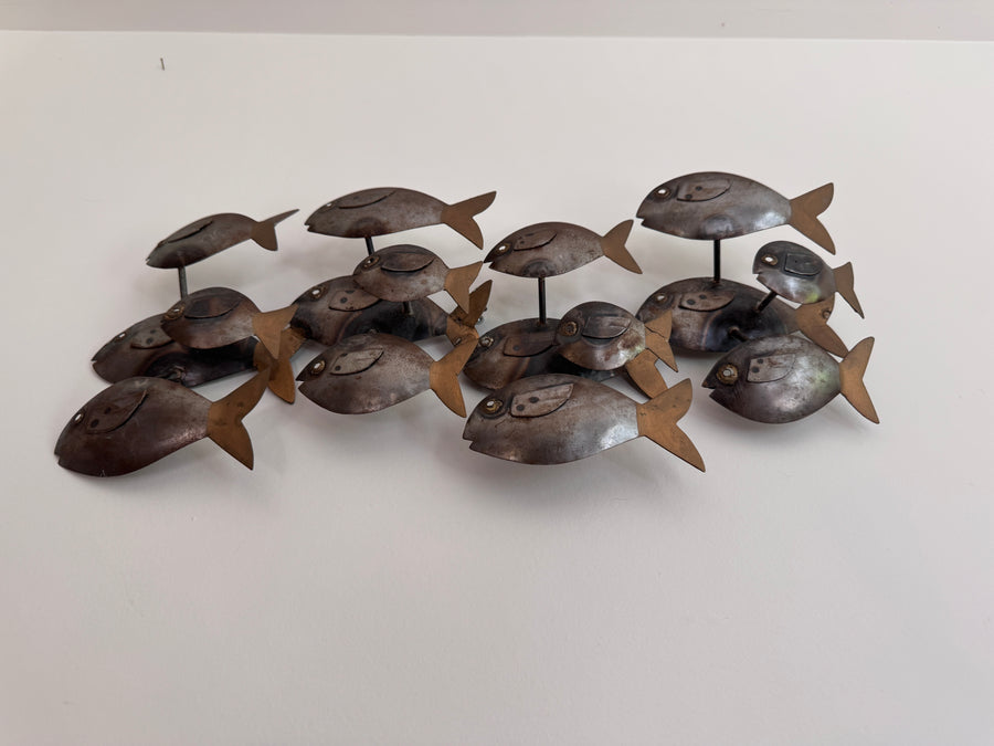 Midcentury School of Fish Metal Wall Art Brutalist Sculpture
