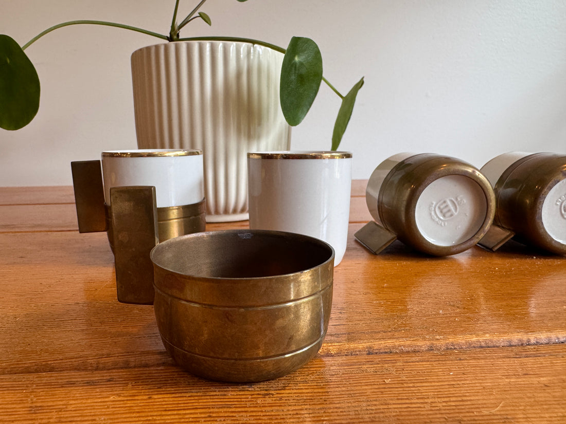 Monopoli Brass and Porcelain Espresso Cups Set of 4 1987 Italy