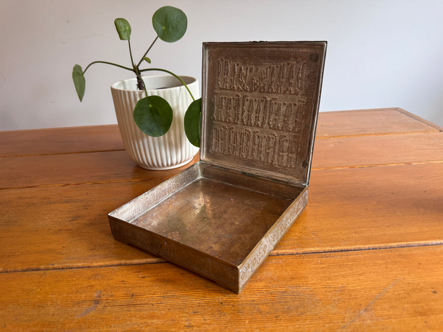 Brass Box vintage etched with Human Figures