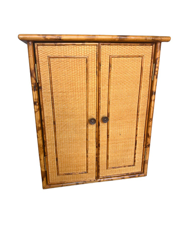 Vintage Medicine Cabinet Wall Mounted Hanging Tortoise shell bamboo rattan