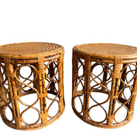 Vintage Tortoise Shell Bamboo and Cane Side Tables