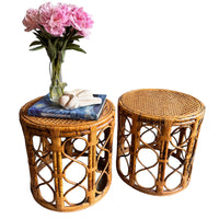 Vintage Tortoise Shell Bamboo and Cane Side Tables