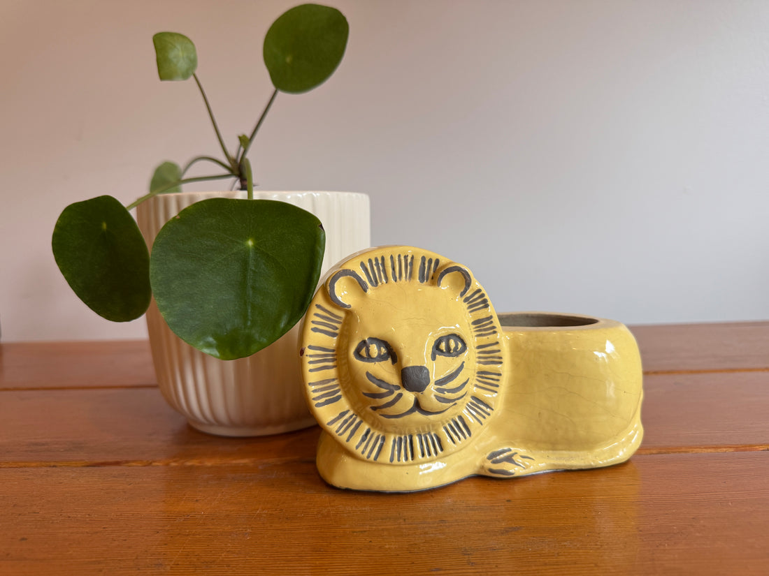 Terracotta Lion Planter Painted Vintage