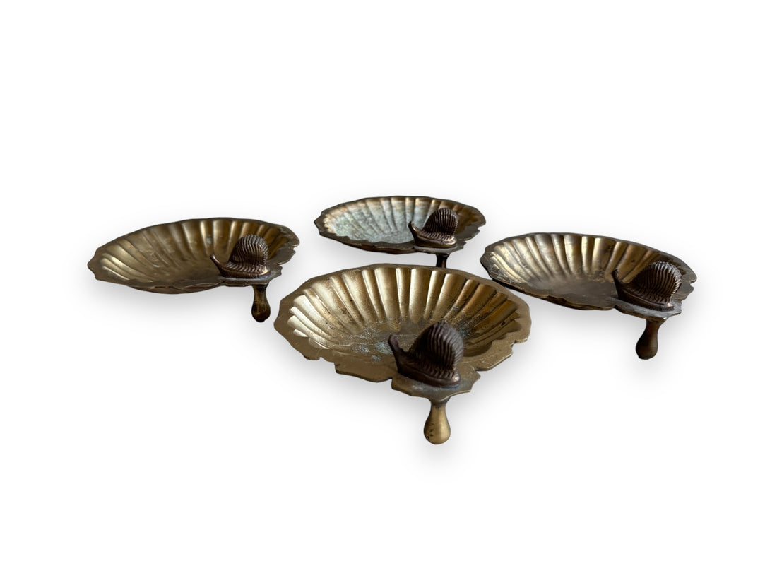 Vintage Scalloped Brass Trays with Snails and Nub feet India