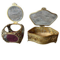 French Beveled Glass Jewelry Box with Velvet Lining 