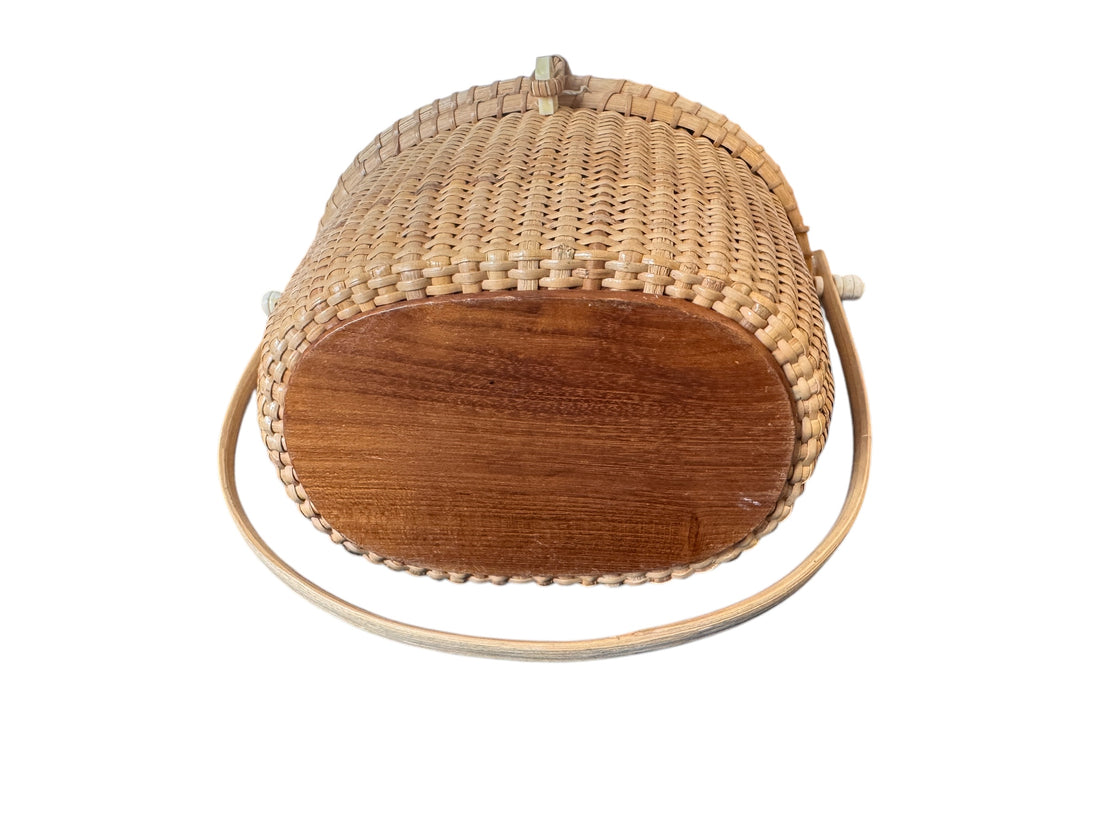 Hand Woven Lidded Basket with whale and Leather detailing