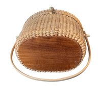 Hand Woven Lidded Basket with whale and Leather detailing