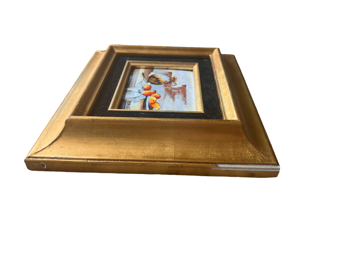 Painted Enameled Copper Still Life Art with Gold Frame