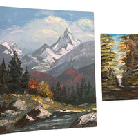 Mountain Forest Landscape Paintings 1970s Canvas Board Vintage