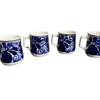  Blue painted Mexican Ceramic Mugs