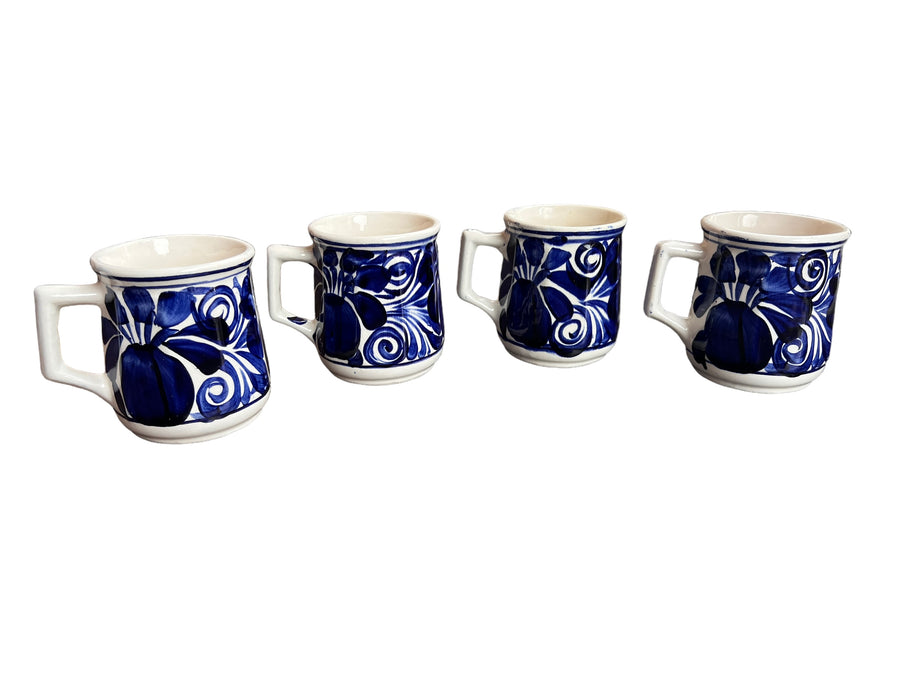  Blue painted Mexican Ceramic Mugs