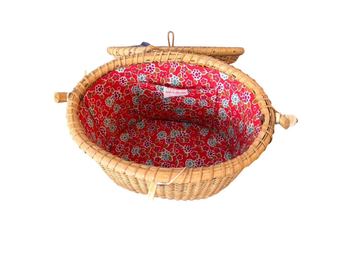 Hand Woven Lidded Basket with whale and Leather detailing