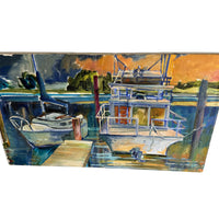 Blues boat dock Rectangular Canvas Painting Signed Martens K Sander