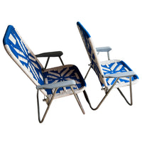 Retro Macrame Blue and White Folding Lawn Camp Chairs