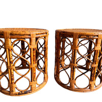 Vintage Tortoise Shell Bamboo and Cane Side Tables