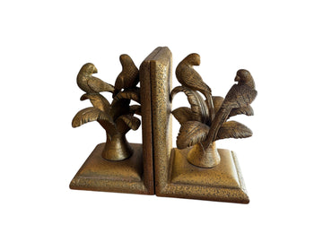 Set of 2 Gold Palm and Bird Resin Bookends White Lotus