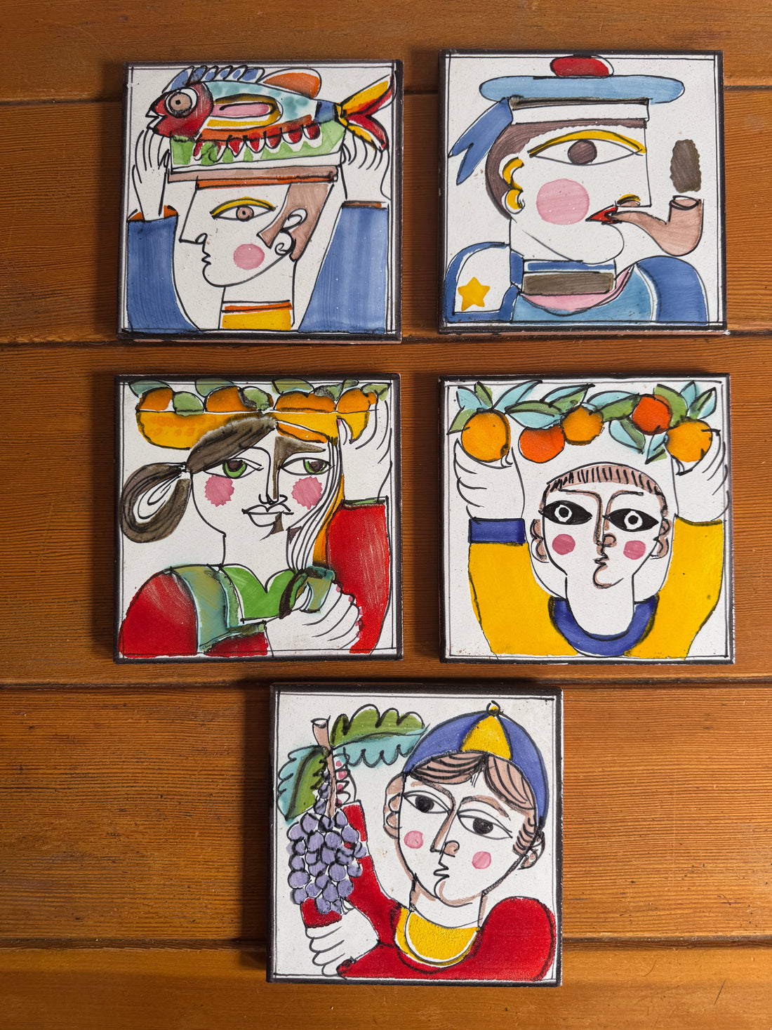 Giovanni DeSimone Ceramic Tiles Hand Painted Vintage 1960's Wall Art