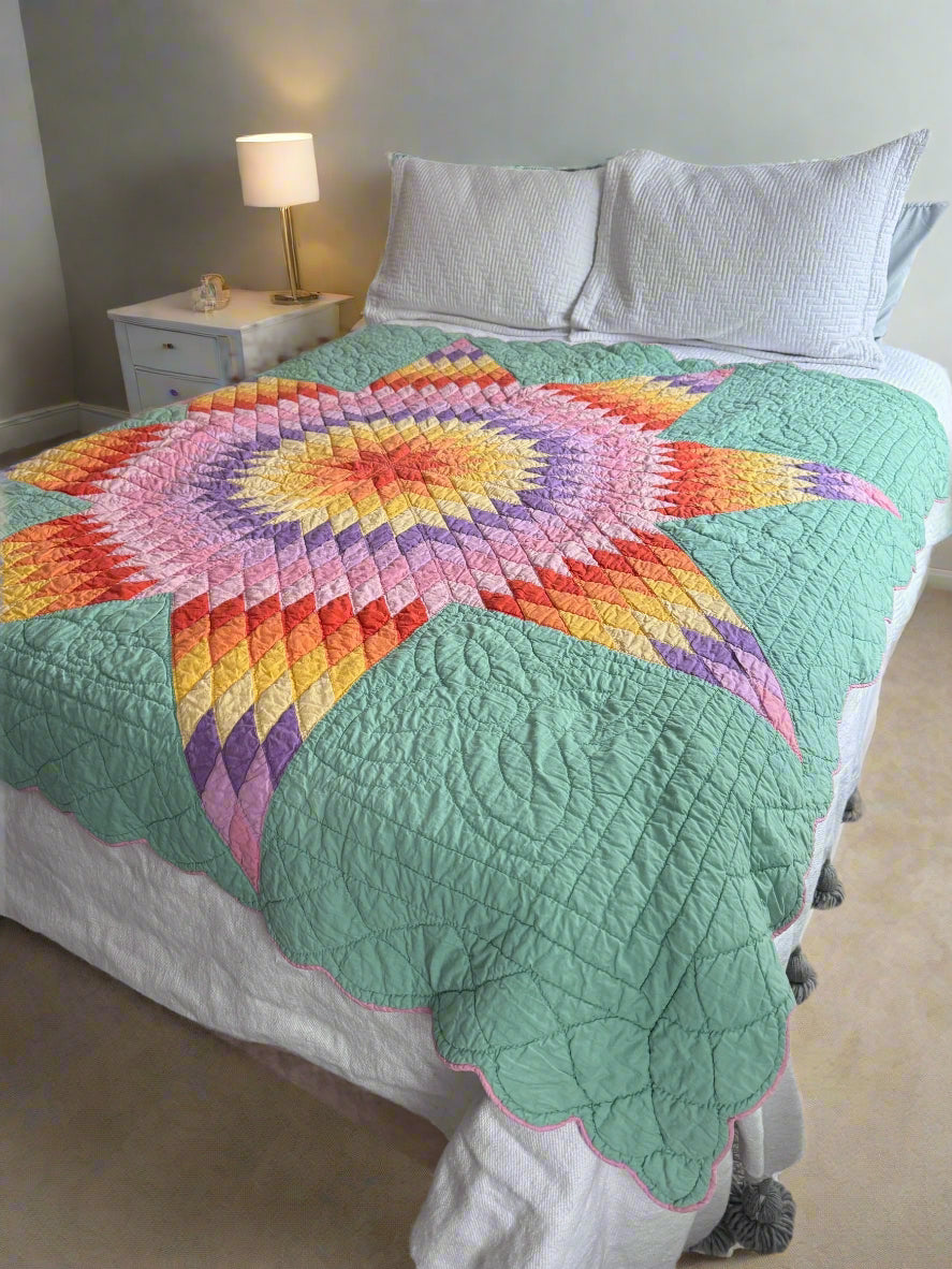 Hand Stitched Patchwork Quilt Colorful Antique Vintage