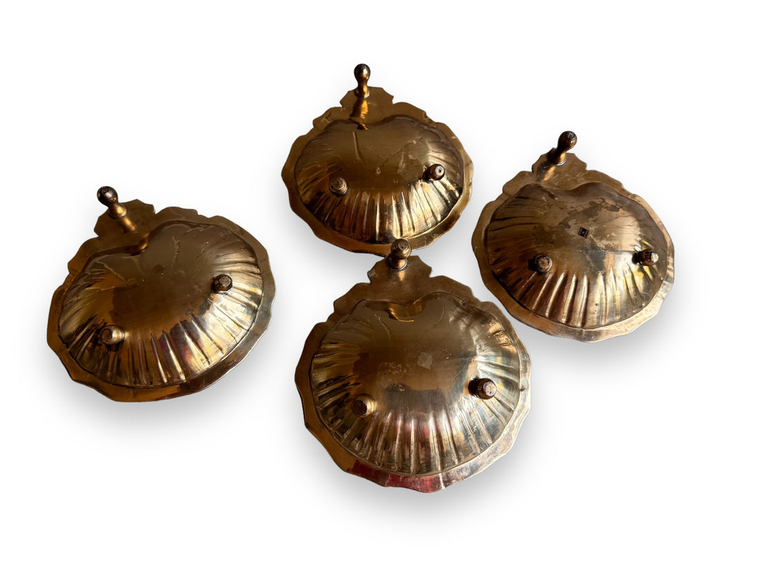 Vintage Scalloped Brass Trays with Snails and Nub feet India