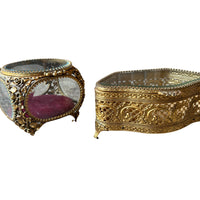 French Beveled Glass Jewelry Box with Velvet Lining 