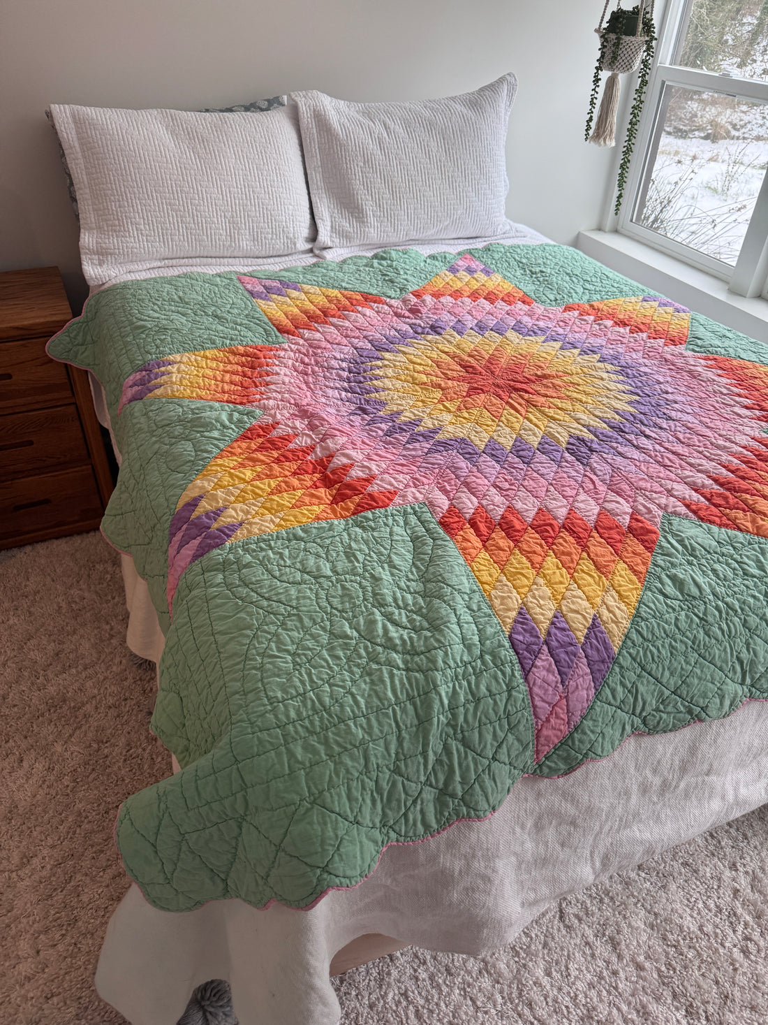 Hand Stitched Patchwork Quilt Colorful Antique Vintage